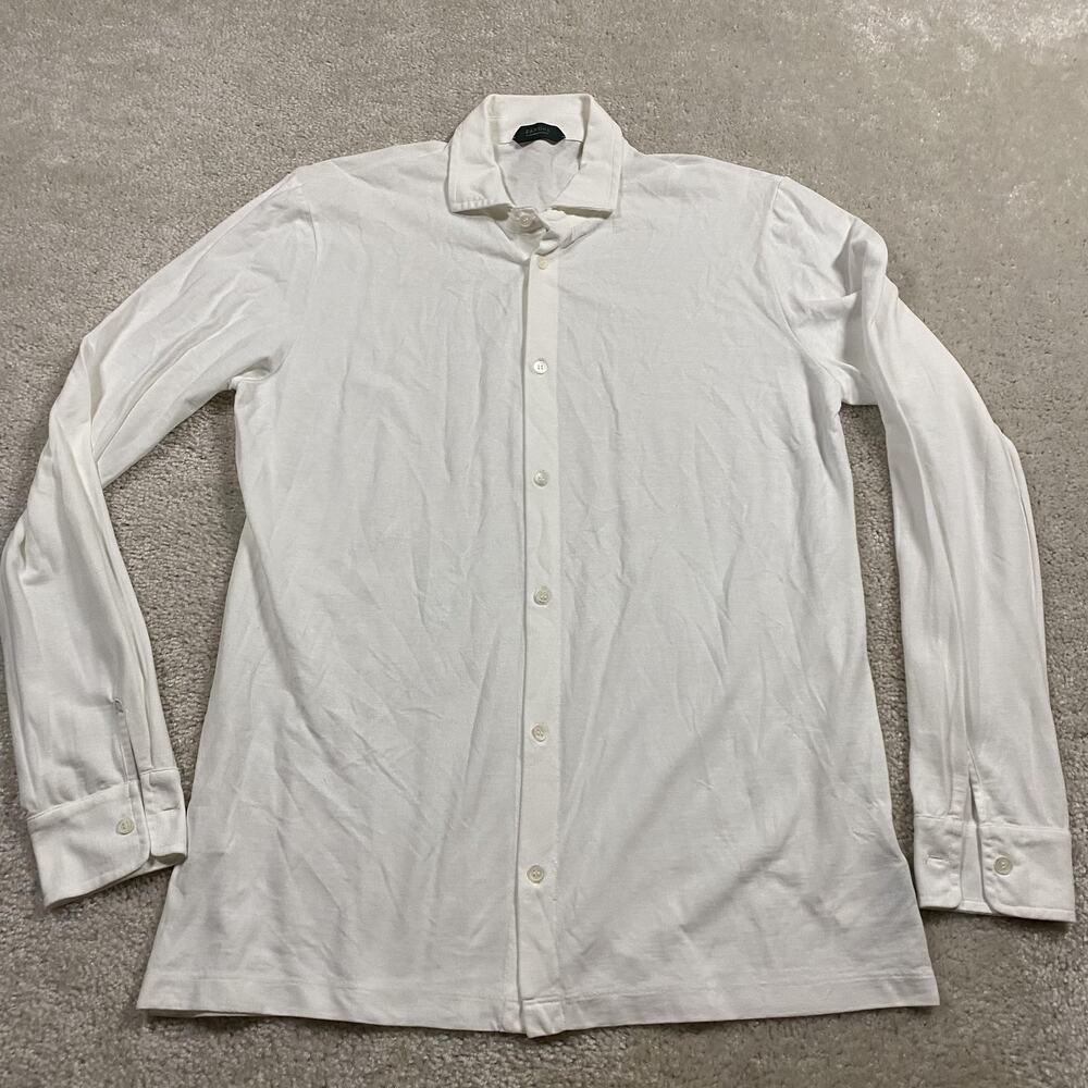 Zanone Shirt Mens EU 54, L White IceCotton Jersey Button Up Lightweight Italy